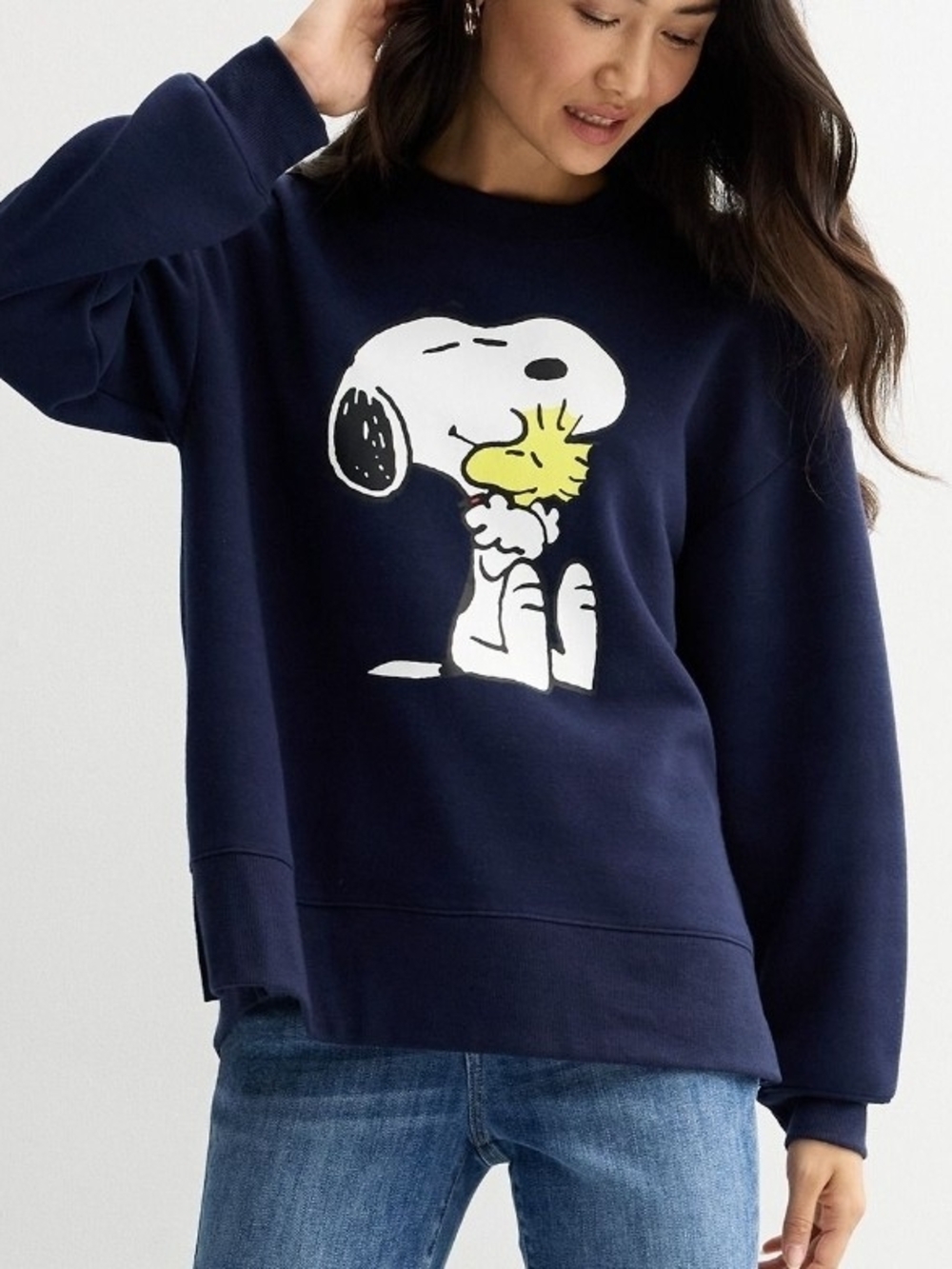 Peanuts Women's Navy Branded Hybrid Apparel Crewneck Sweashirt Size L